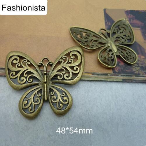 15 Beautiful Butterfly Charms Antique Tibetan Silver / Bronze Tone 48*54mm Jewelry Charms - Free Shipping