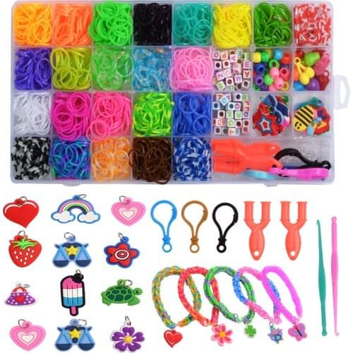 1500PCS Rainbow Rubber Bands DIY Woven Bracelet Tool Set Children Puzzle Toy Funny Arts Crafts Toys for Girl Christmas Gift