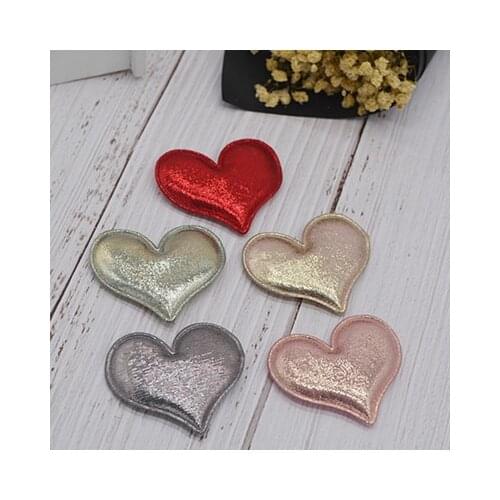 30pcs 3.8*3cm shiny heart Padded Patches Appliques For Clothes Sewing Supplies DIY Hair Bow Decoration free shipping