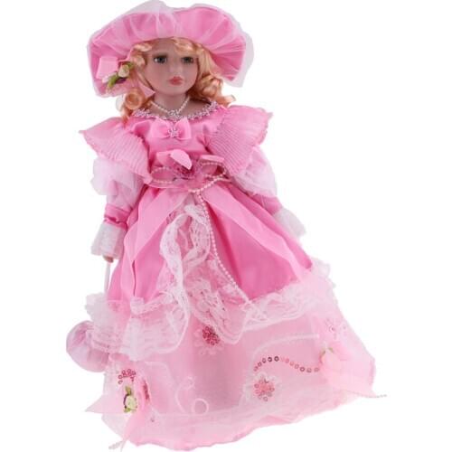 40cm Porcelain Doll Beautiful Lady Figures with Wooden Stand for Adults Collections