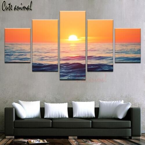 5 Pieces Diamond painting Beach Sunset diamond painting mosaic 5d cross stitch full square round Diamond embroidery landscape