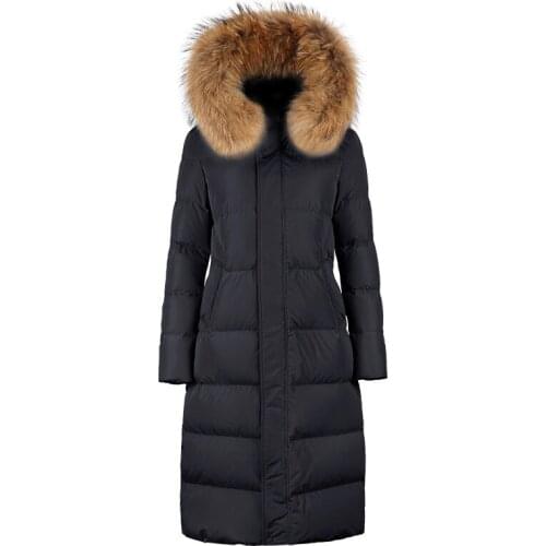 90% duck down, hooded jacket, long winter coat, womens clothing, 2020, large raccoon fur collar, Korean