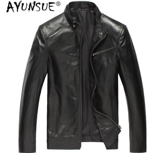 AYUNSUE Genuine Leather Jacket Men Sheepskin Coat Motorcycle Mens Leather Jackets Winter Chaqueta Cuero Hombre DK108 KJ2107