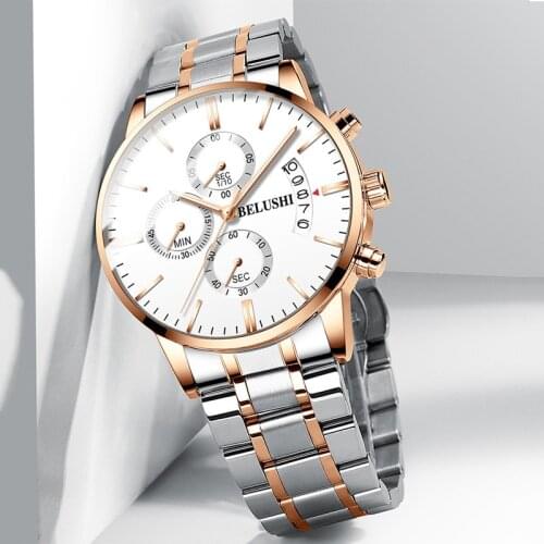 BELUSHI Fashion Sport Chronograph Mens Quartz Watch Men Watches Top Brand Luxury Full Steel Waterproof Clock Male Wristwatch 533