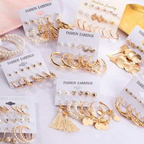 BLINLA New Fashion Geometric Stud Earrings Set For Women Circle Gold Pearl Earrings Vintage Set of Earrings 2021 Trend Jewelry