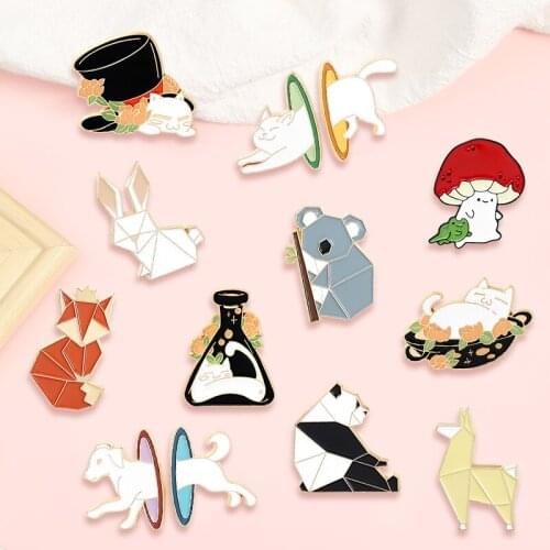 Creative Trendy Cute Geometric Animal Cat Dog Oil Drop Brooch Pin Denim Bag Gift Men Women Fashion Jewelry Clothes Decoration