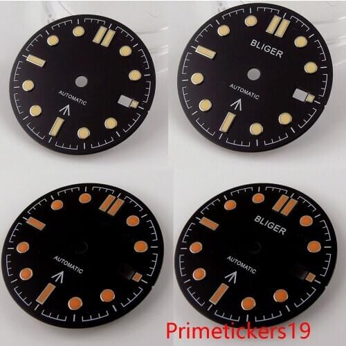 Watch Dial Stainless Steel 31mm Fit NH35 Automatic Movement Date Window Black Colors With Orange Or Yellow Marks Wristwatch Part