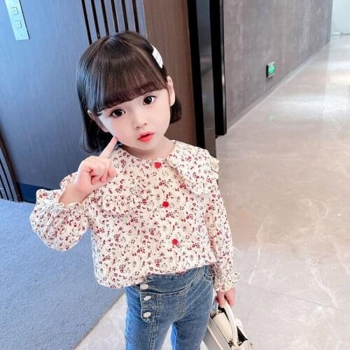 Childrens wear girls' shirt autumn 2021 new spring and autumn fashion baby broken flower doll collar childrens top