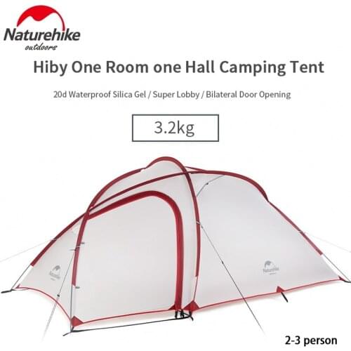 Naturehike 2-4 Person Large Capacity 20D Nylon Coated Silicone 210T Polyester Fabric Double Layers Rainproof Camping Tent