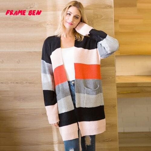 FRAME BEN Knitted Sweater Women Vintage Casual Loose V Neck Long Sleeve Solid Color Cardigan Tops Fashion New