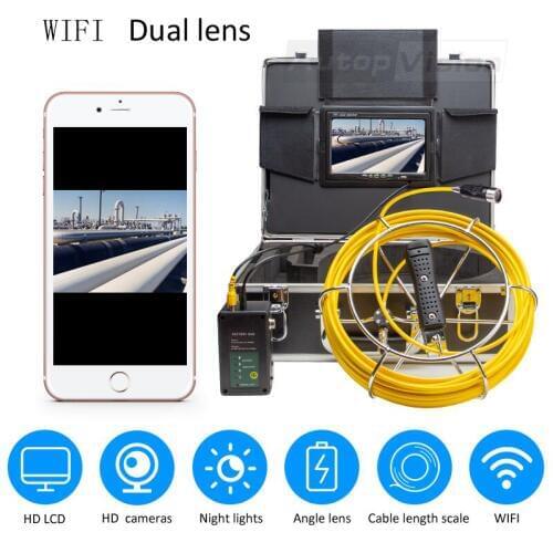 HD WIFI Dual lens Drain Sewer Pipeline Industrial Endoscope white lights 8pcs infrared lights Pipe Inspection Video Camera