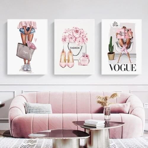 Canvas Art Painting 3 Piece Flower Woman Poster Perfume Heels Wall Prints Modern Vogue Pictures for Girl Room Home Decoration