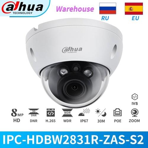 Dahua IP Camera 8MP IR Vari-focal Dome IP Network Camera IPC-HDBW2831R-ZAS-S2 4K 5X Zoom POE SD Card Audio Alarm H.265 40M IK10