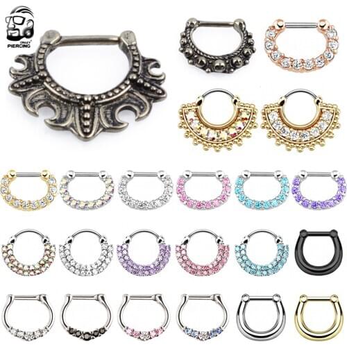 16g Steel Gold Nose Septum Piercing Real Crystal Septum Rings Clickers Women Daith Piercing Nez Helix Tragues Body Jewelry Oreja