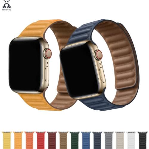 Lebanda leather chain strap for iwatch series 6 SE 5 4 3 2 1 Apple Watch strap brown back two-color strap with magnet buckle