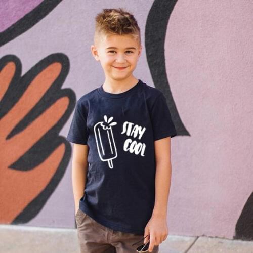 Summer Unisex Kids Tshirt Stay Cool Print Fashion Cute T-shirt Funny Short Sleeve Boys and Girls Clothes Tops Children Clothing