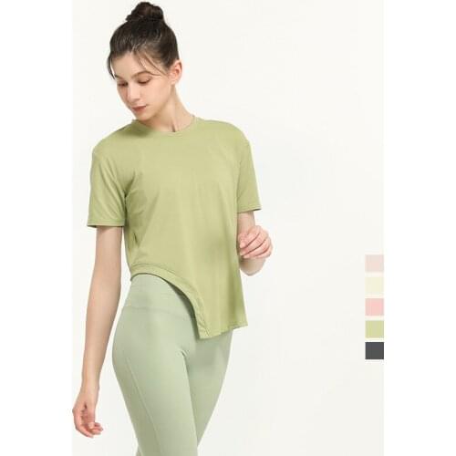 Summer Loose Sports T-shirt Short Sleeve Gym Crop Top Fitness Women Gym Naked-feel Fabric Irregular Design Workout Yoga Blouse