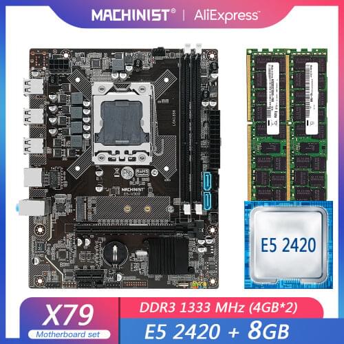 E5 X79 LGA 1356 motherboard set kit with Intel Xeon E5 2420 V2 CPU 8GB(2*4GB) DDR3 ECC REG RAM Mico-ATX NVME M.2 SSD E5-V304