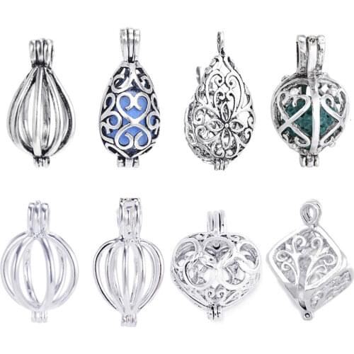 10pc Mixed Pearl Cage Locket Pendants Vintage Aromatherapy Mermaid Essential Oil Diffuser Necklace Locket For DIY Jewelry