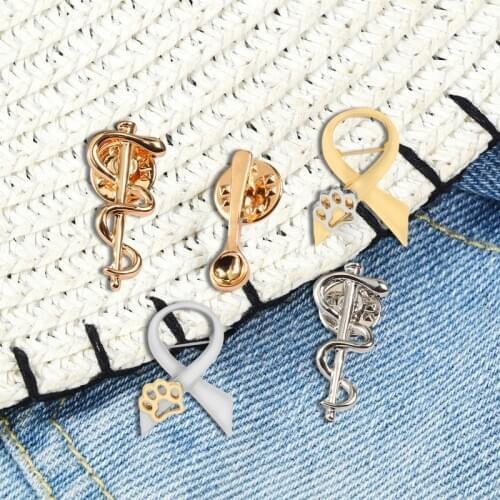 Medical Enamel Pins Snake Stick Cat Dog Paw Tie Spoon Pin Brooch Backpack Badge Fashion Jackets Lapel Jewelry Gift For Women Men