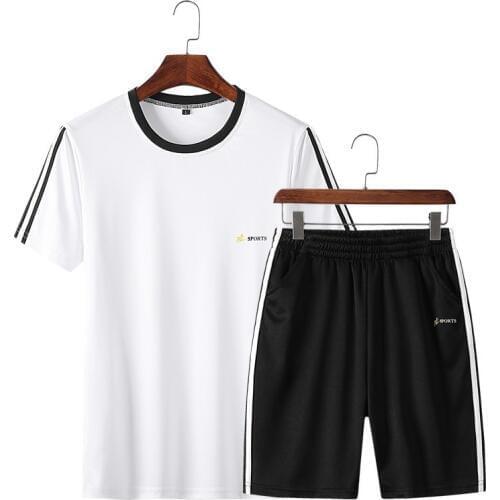 New Summer 4XL Mens Sets 2 Pcs Top Tee Shirts Casual Tshirt Men Polyester T-shirt Fashion Mens T Shirt Homme Short Set
