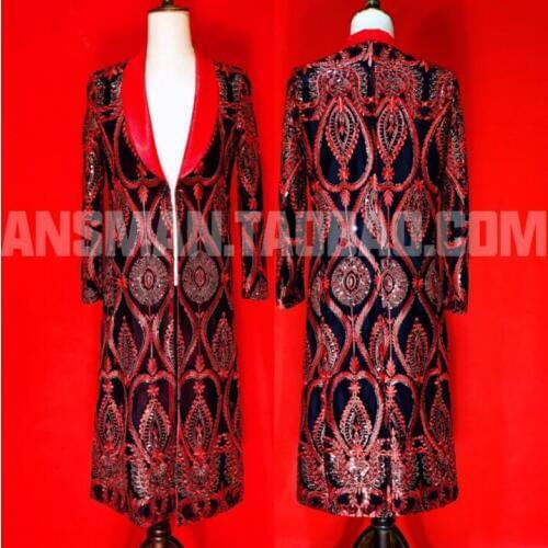 Hot 2020 New Arrival Mens Dress Nightclub Bar Male Singer Trench Coat Dj Red Totem Embroidery Men Long Jacket Coat Costumes 5xl