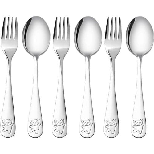 Stainless Steel Child Safety Cutlery Bear Children Spoon and Fork Set Toddler Utensils Metal Cutlery Set