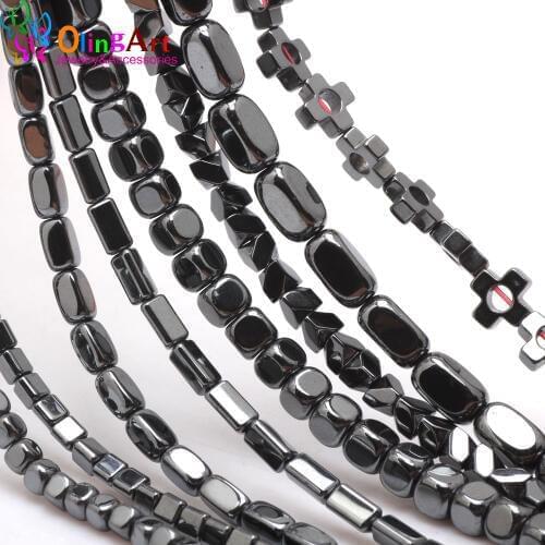 Olingart High quality Natural Stone Hematite Triangle/Cuboid/Gyro Shape Beads For Bracelets/necklace DIY Jewelry Making
