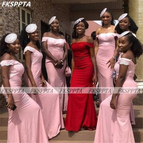 Wholesale 2021 South African Pink Bridesmaids Dresses Off The Shoulder Lace Top Elegant Maids Of Honor Party Gowns Plus Size