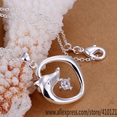 P231_2 Lucky Charm Silver Color Pendants For Women Sterling Jewelry Necklace Women Accessories Fashion Pendant Insets Dolphins