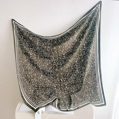 90cm Silk Scarf Women Flower Clusters Print Manual Hand Square Scarves Spain Echarpes Foulards Femme Wrap Bandana Small Hijab