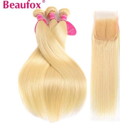 Beaufox 613 Blonde Bundles With Closure Straight Hair Bundles With Closure Brazilian Remy Human Hair Bundles With Closure