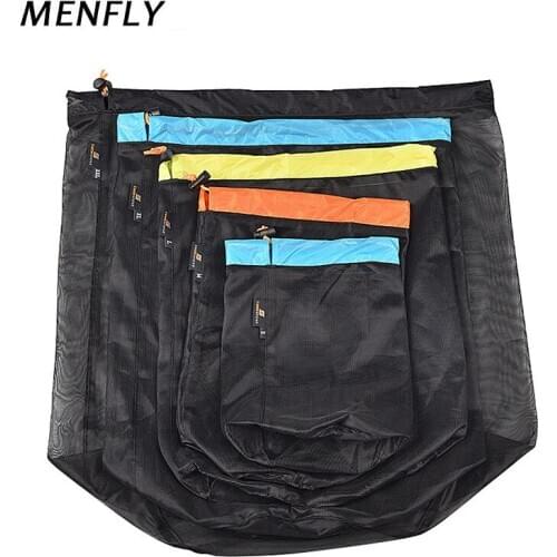 MENFLY Mesh Storage Bag Lightly Organize Sack Camping Hiking Compression Bags Travel Accessories Polyester Drawstring Pocket