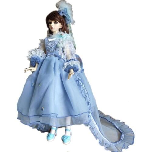 1/4 1/3 Scale BJD Clothes Retro Bule Fairy Dress With Headwear Set For BJD/SD MSD SD13 Big Girl Doll Accessories C1032