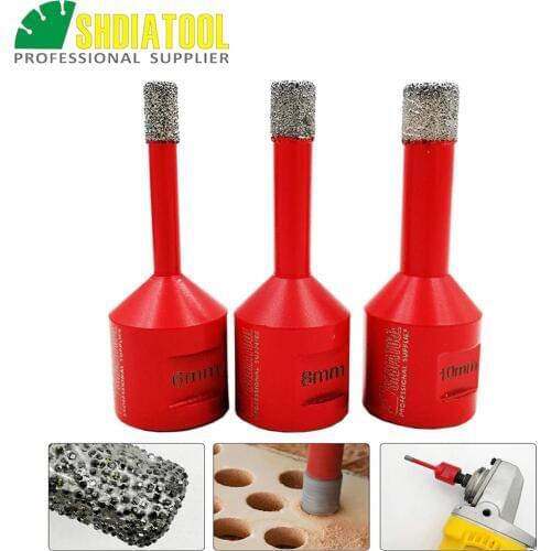 SHDIATOOL 3pcs/set 6+8+10mm M14 Vacuum Brazed Diamond Drilling Core Bits Dry Drilling Bits Hole Saw Diamond Drill Bit Stone