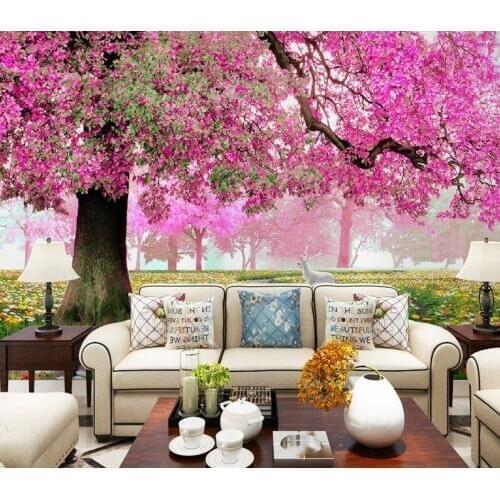 Modern Custom Photo Wallpaper Warm And Romantic Flowers Trees And Deer Living Room Wall Paper Sofa Backdrop Murals Wallcoverings