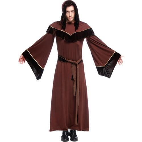 Medieval Renaissance Gothic Wizard Costume Hooded Robe Cloak Europe Friar Priest Costume Halloween Carnival Costume Cosplay Men