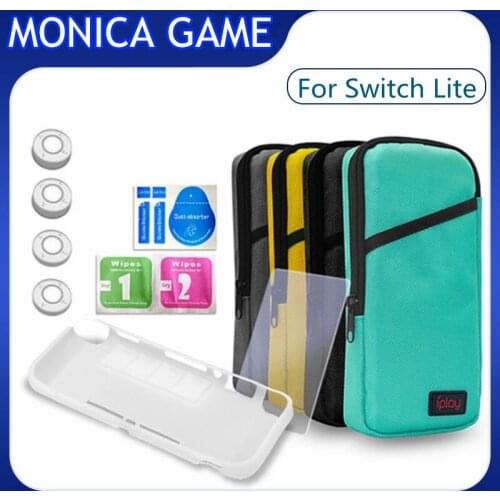 Storage Bag 7in1 Protection Kit Video Game Console including tempered film rocker cap protective shell For Switch Lite