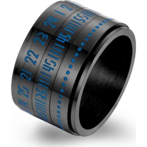 Glow in Night Number Ring Black Gold Color Stainless Steel Spinner Ring Rotatable Time 14mm Width Punk Ring for Men