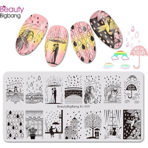 BeautyBigBang 6*12cm Stamping Plate For Nails Polish Rain Lover Romantic Image Patterns Nail Art Template Nail Stamping Plates