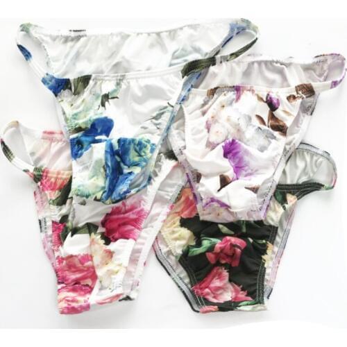 Mens Sexy Floral Milk silk Floral Sissy Underwear Pouch Low Rise Lingerie Briefs Underwear Erotic Gay Mens Lingerie UnderPants