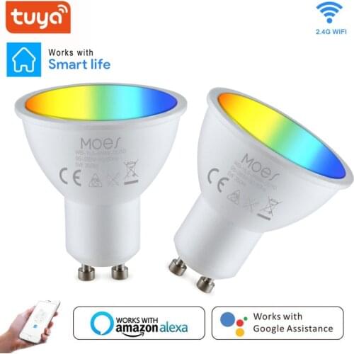 Tuya Smart Home LED Bulb RGB CW GU10 LED Lamp Voice Control Color Changes Dimmable Work With Amazon Alexa Google Tuya Smart Life