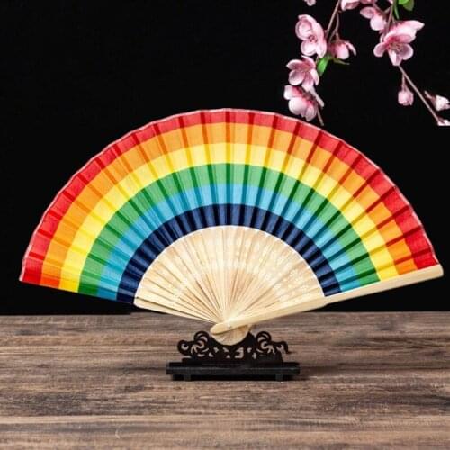 Summer Rainbow Handheld Folding Fan for Wedding Party Decoration Festival Dance Supplies A23 21 Dropship