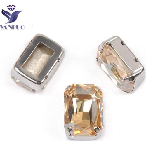 YANRUO 4627 All Sizes Golden Shadow Octagon Glass Crystal Gold Stones Strass Pointed Back Sewing Rhinestones For Clothes