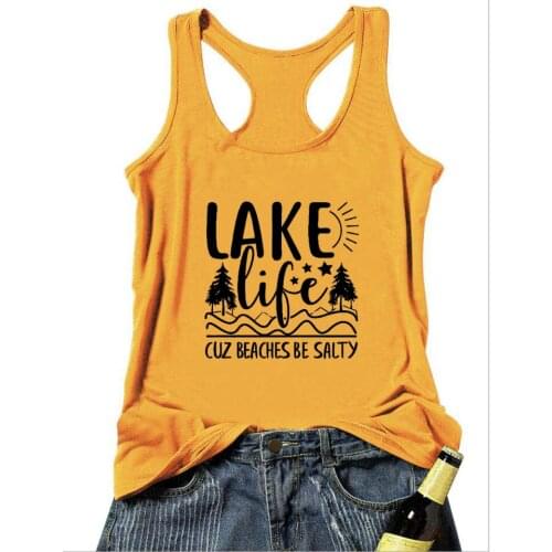 Lake Life Cuz Beaches Be Salty tanks art funny women fashion undershirt singlet sleeveless tumblr casual quote funny garment top
