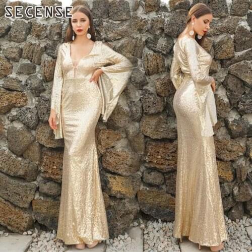 Womens Sundress V Neck Club Outfits Blackless Dress Celebrity Silk Diamond Evening Dresses Gold Slim Beachwear Fashion SECENSE