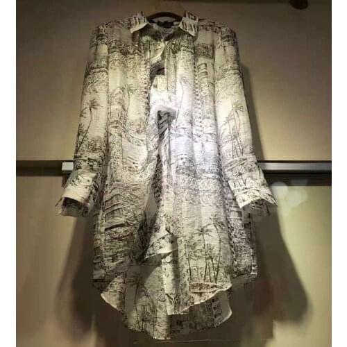 High Quality New Long Shirt Dress 2021 Autumn Women Turn-down Collar Sexy Wild Prints Long Sleeve Casual Loose Dress Clothes