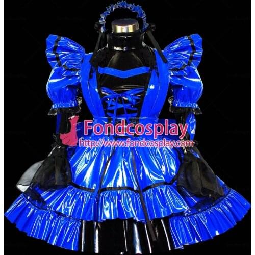 Sexy Sissy Maid Blue Pvc Dress Lockable Uniform Cosplay Costume Tailor-made[G464]