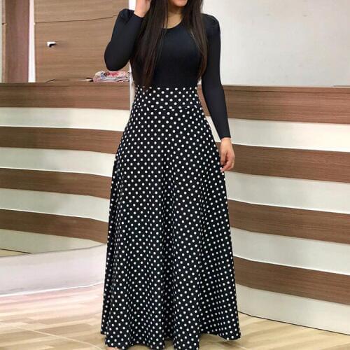 Women Long Sleeve Boho Polk Dot Maxi Dress New Fashion Floral Print Evening Party Dresses Womens Dresses Female Casual Vestidos