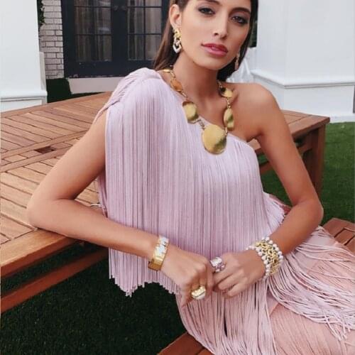 2020 New Arrival Pink Black Tassel Luxury Dress Tassel Long Maxi Evening Celebrity Party Club Wear Bandage Dress Runway Vestidos